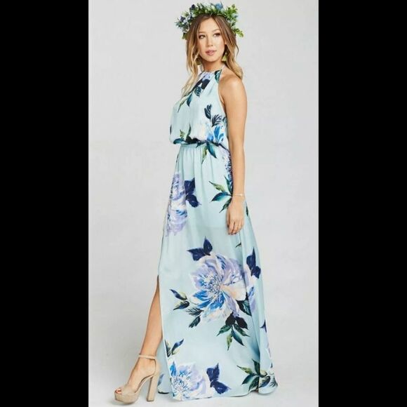 Show Me Your MuMu Heather Halter Dress Size Medium Mint to Be Floral Satin - Picture 2 of 11